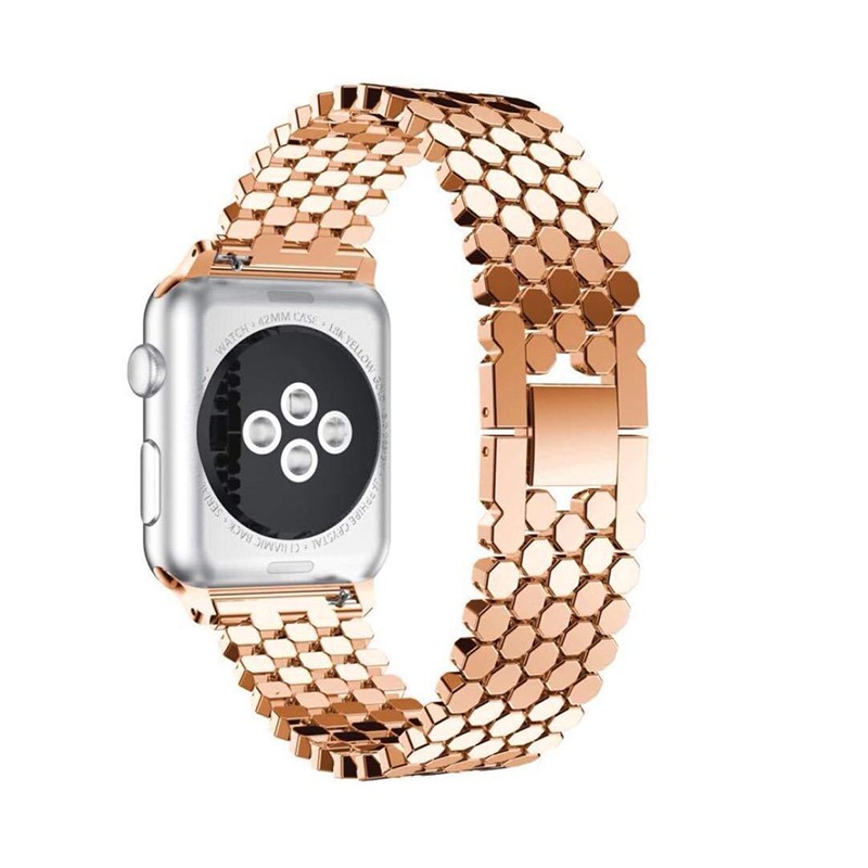 For Apple Watch Band 38mm 40mm 41mm 42mm 44mm 45mm Stainless Steel Fish Scale Pattern Wristwatch Strap for iWatch 7 6 5 4 Band