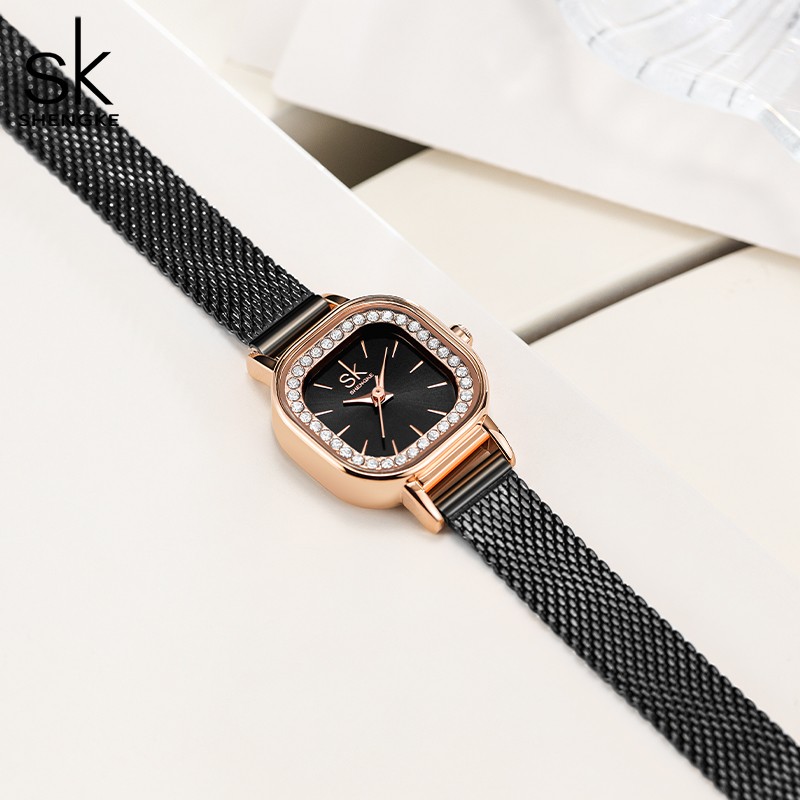 Fashion Women Simple Wristwatch Rhinestone Dial Decoration Quartz Movement Watches for Women Holiday Gifts Stainless Steel Wristwatch