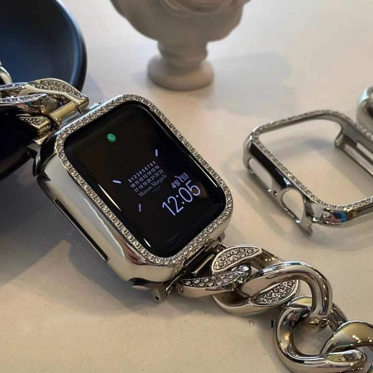 الفاخرة الماس حزام الساعات ل أبل سلسلة ساعة 7 6 SE 5 4 3 المعصم حزام ربط سوار ل iWatch 38 41 42 45 مللي متر المعادن الصلب حزام