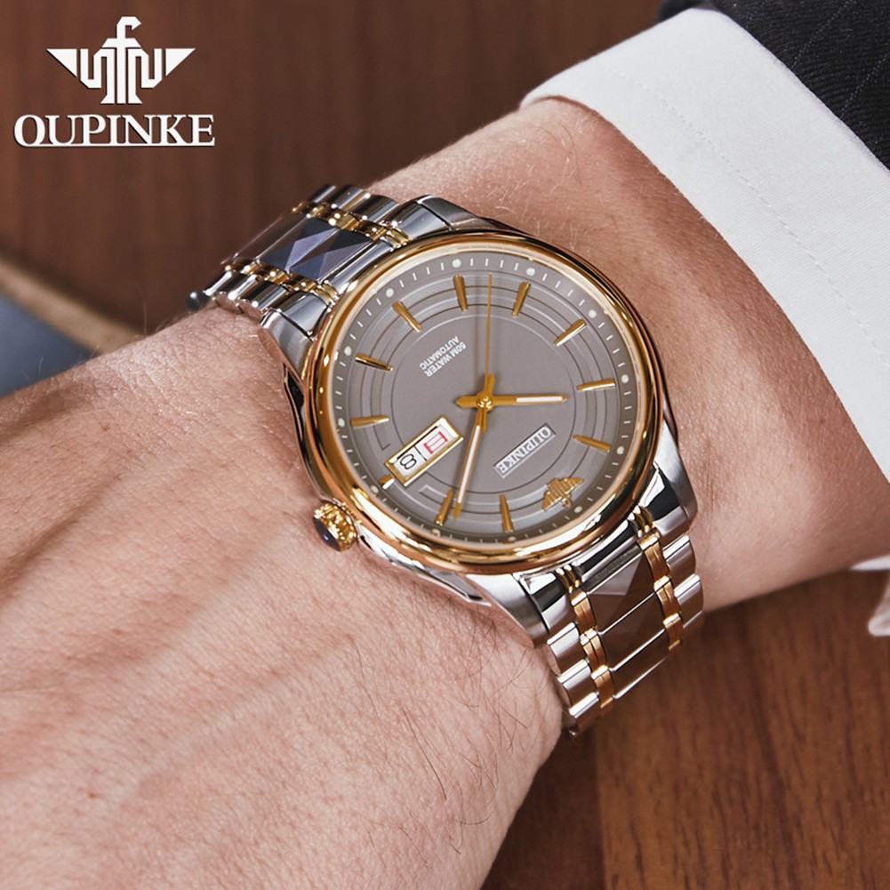 OUPINKE Luxury Brand Men Automatic Mechanical Watches Waterproof Stainless Steel Strap Watches Luxury Sapphire Mirror Male