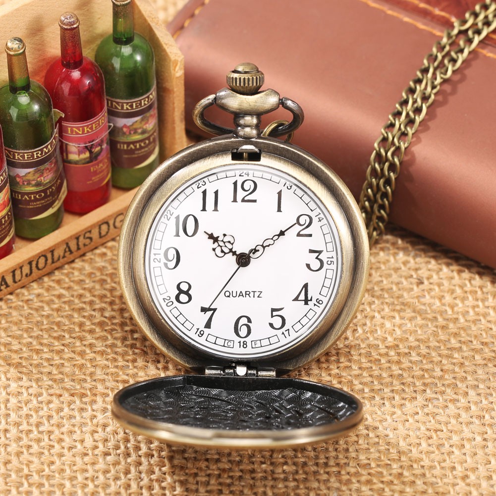 2022 New Men's Bronze Leisure Chain Pocket Watch Flower and Grass Carving Style Retro Nostalgic Watches Graduation Gift