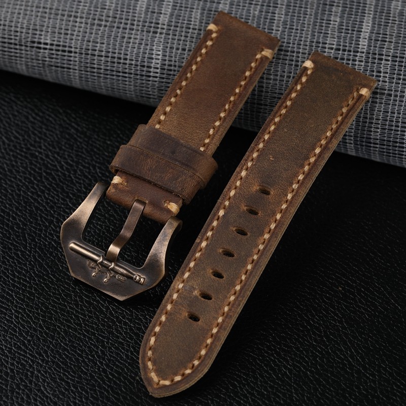 Handmade Bronze Watchband Crazy Horse Leather 20 21 22 23 24 26mm Men's Deep Coffee Men's Bracelet