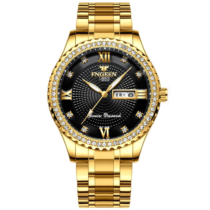 Brand men's watch luxury gold non-mechanical watch stainless steel luminous waterproof gold men's watch brand fashion gift