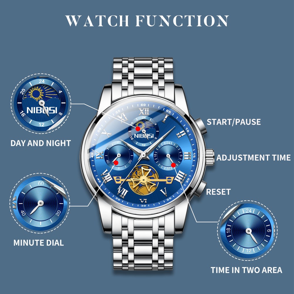 2022 New NIBOSI Luxury Watch Men Waterproof Watches Chronograph Sports Watches Mens Quartz Casual Wristwatch Reloj Hombre