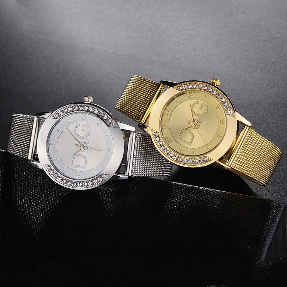 Luxury Famous Brand DQG Women Quartz Watches Stainless Steel Mesh Strap Ladies Wristwatches Diamond Ladies Watches