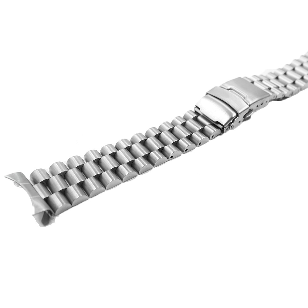 Rolamy 20 22mm Silver Hollow Curved End Solid Links Replacement Strap Strap Bracelet Double Push Clasp for Seiko