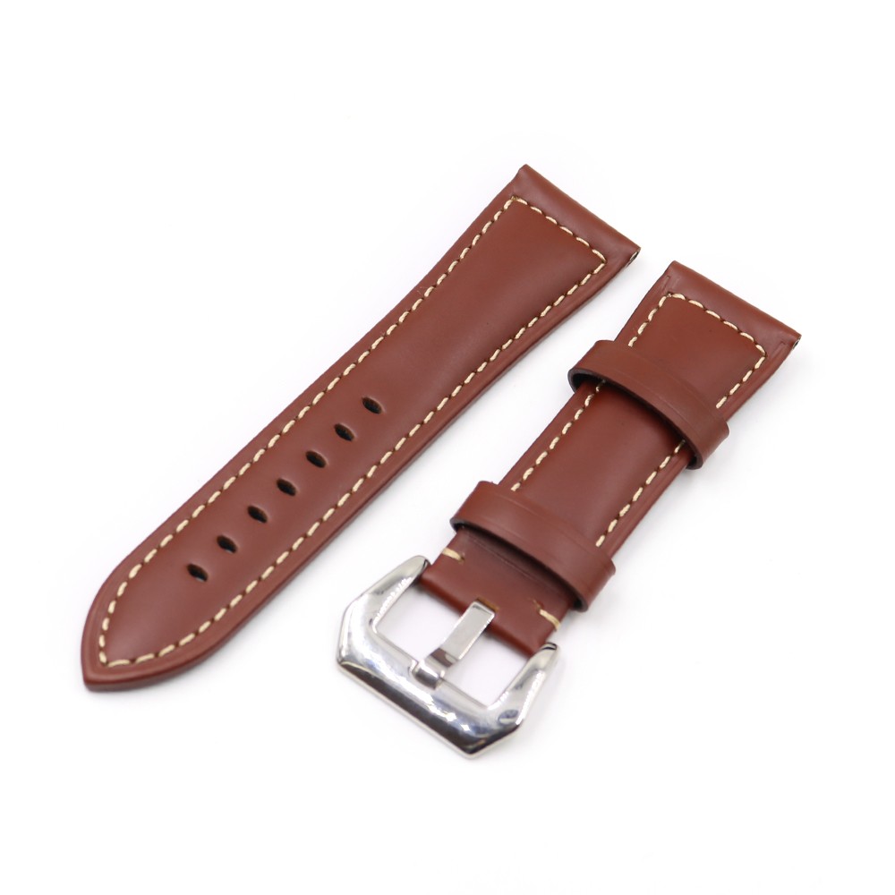 Rolamy - Soft Brown Genuine Leather Watch Strap Thickened Replacement Watch Strap Handmade with Pre-V Screw Buckle 22 24 26mm