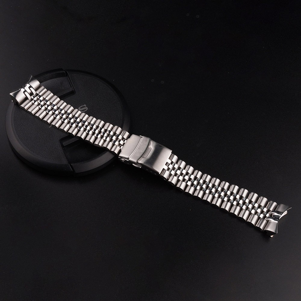 CARLYWET 22mm 316L Stainless Steel Silver Jubilee Watch Band Strap Silver Bracelets Solid Curved End for Seiko 5 SRPD53K1 SKX007