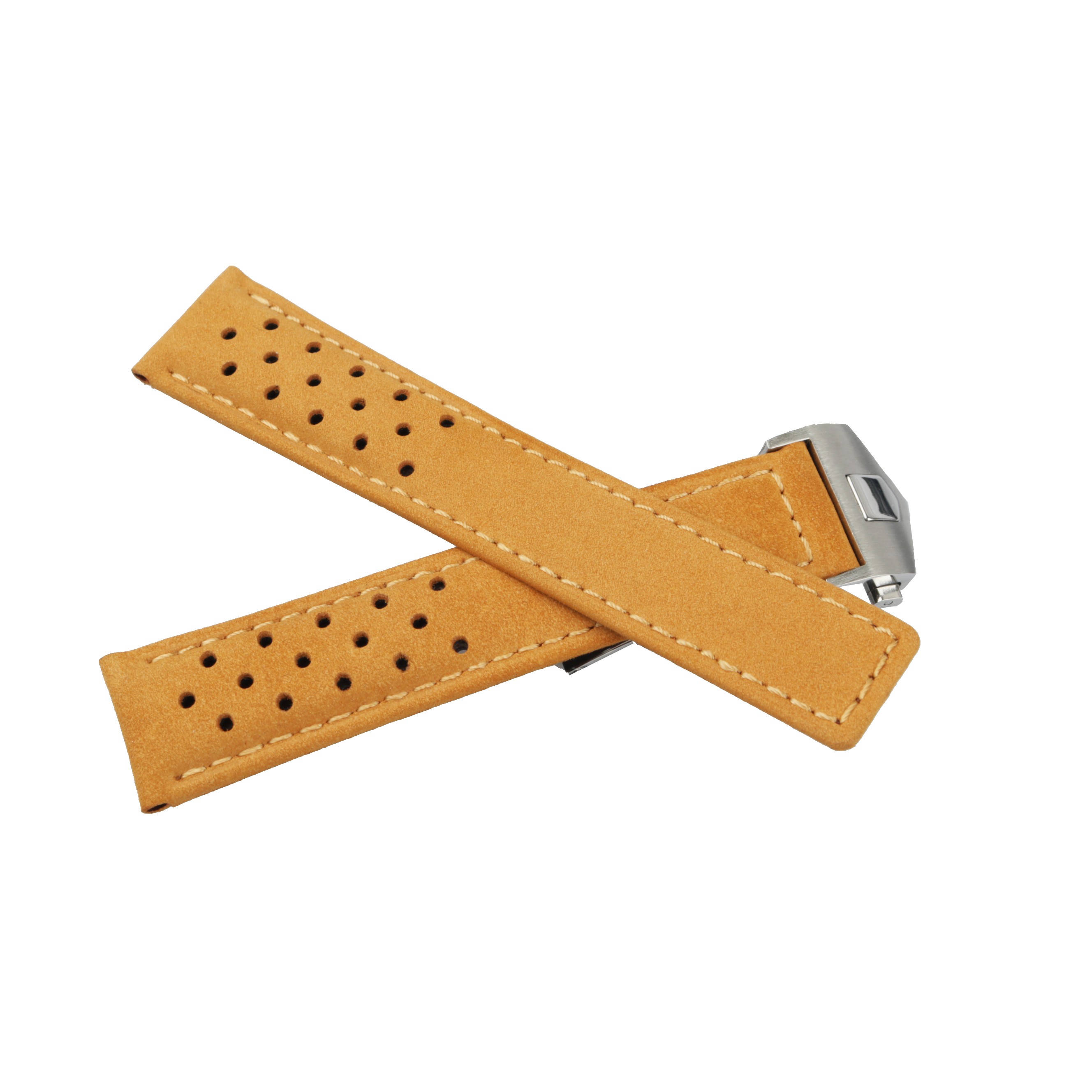 CARLYWET 20 22mm Light Brown Real Calf Suede Leather Vintage Replacement Wrist Leather Watch Band Strap with Clasp for Tag Heuer