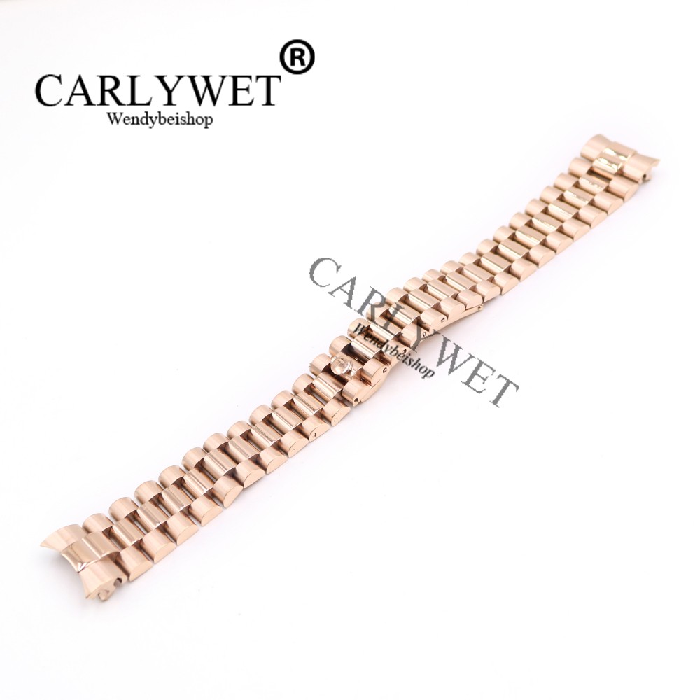 Carlyرطب 20 مللي متر الفضة الأسود الذهب الأوسط الصلبة منحني نهاية المسمار ربط الفولاذ المقاوم للصدأ ساعة معصم سوار الفرقة للرئيس