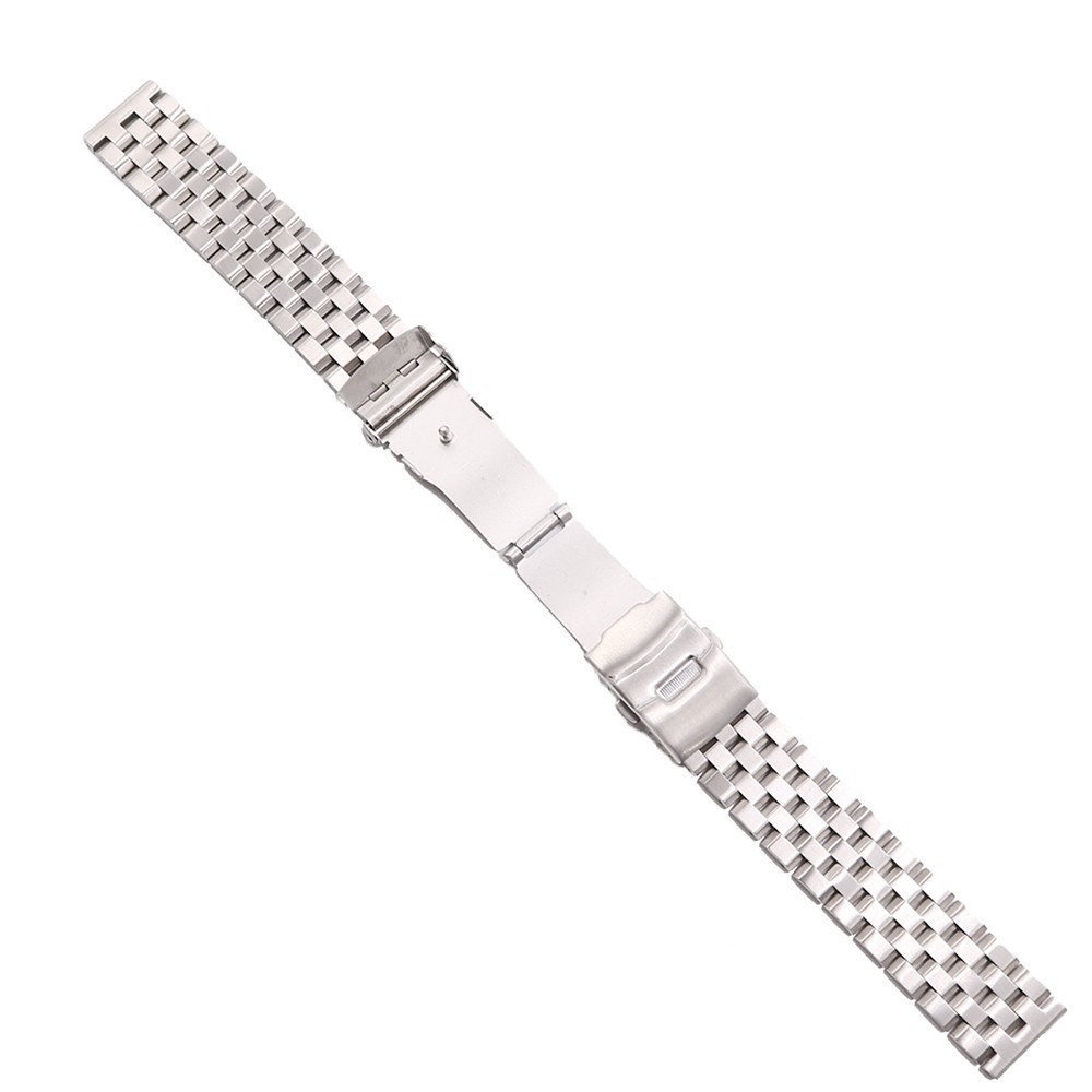 Rolamy 22mm Top Quality Silver Solid Links Replacement Watch Band Strap Bracelet Double Push Clasp for Seiko