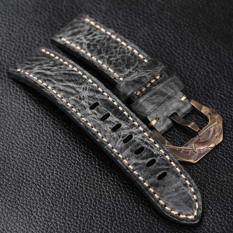 Handmade Genuine Leather Strap Gray Italian Top Layer Cowhide Leather Strap 20 22 24 26mm Matching Matching Bronze Watchband Accessories