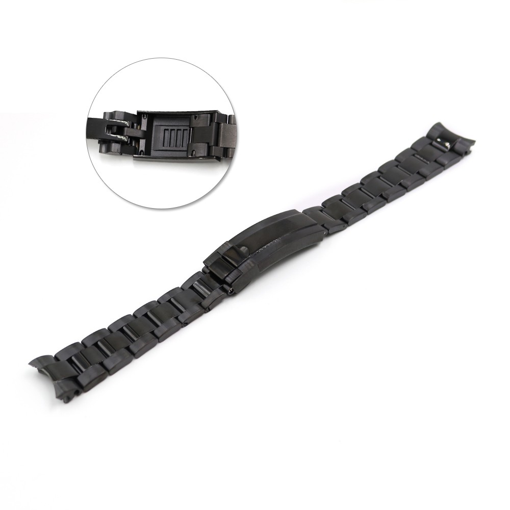 CARLYWET 21mm Black Solid Curved End Screw Links Glide Lock Clasp Steel Watch Band Bracelet For Oyster Style Rolex Submarines