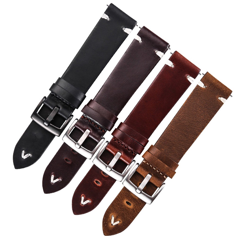 Oil Wax Leather Watch Band 18mm 20mm 22mm Cow Watchbands Retro Bracelet 19mm Handmade Stitching Wristband