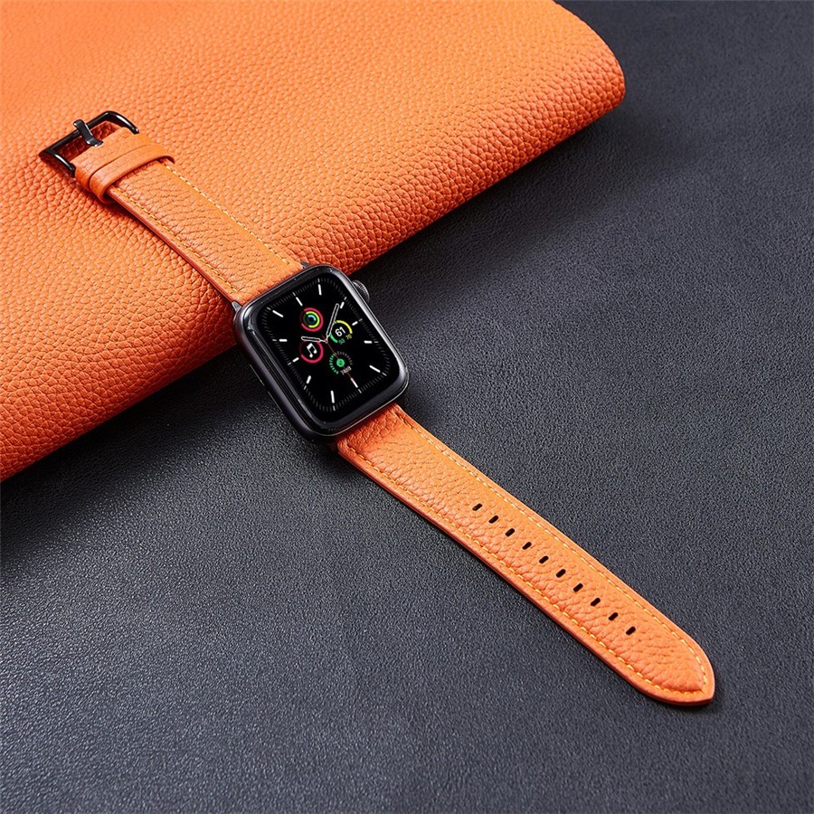 Business Style Strap for Apple Watch Series 40 44mm Litchi Grain Leather Buckle Band for iWatch 2 3 4 5 6 SE 38 42mm Watch Band