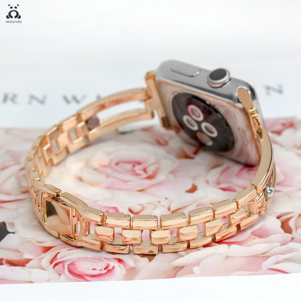 Beaded Folding Clasp Strap for Apple Watch Series 7 6 SE 5 4 3 Stainless Steel Shiny Strap for iWatch Zircon Rhinestone 41 45mm