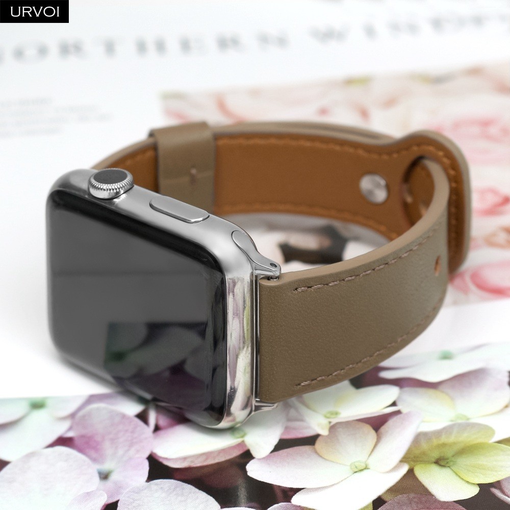 URVOI Leather Strap for Apple Watch Series 7 6 SE 5 4 Sport Band Genuine Leather Pin Buckle for iWatch Single Loop 41mm 45mm