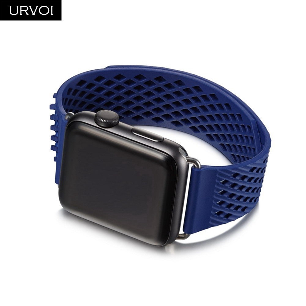 URVOI Fluorelastomer Band for Apple Watch Series 7 6 SE 5 432 Strap for iWatch Soft Silicone Replacement Sport Band No Buckle