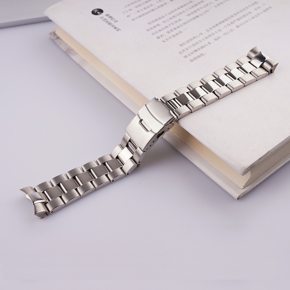 Carly Wet 22mm Solid Silver Curved End Links Replacement Watchband Bracelet Double Push Clasp For Seiko SKX 007