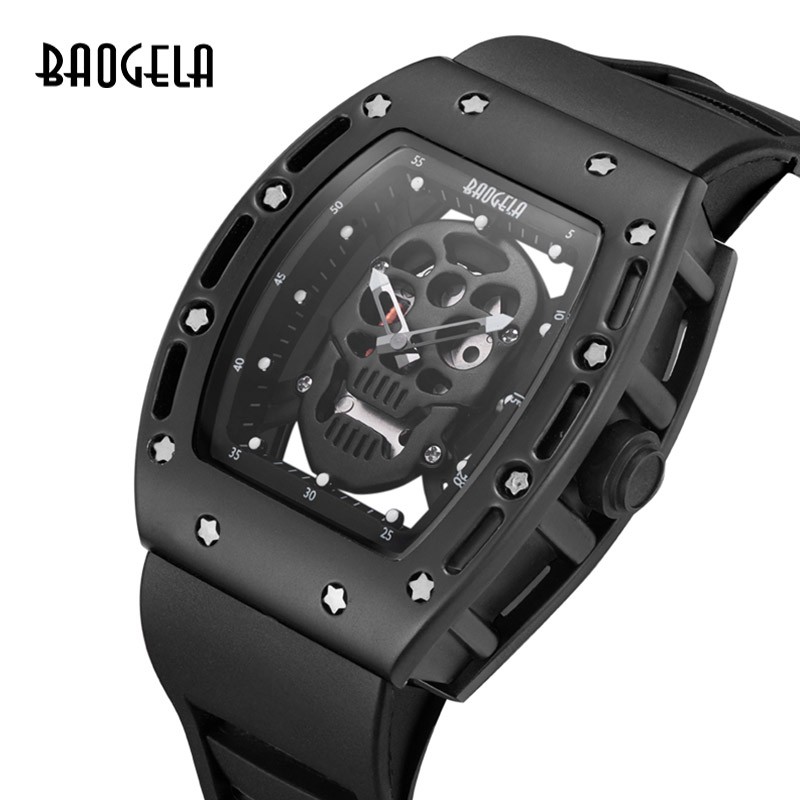 Baogela Pirate Skull Pattern Men's Watch Silicone Luminous Quartz Watches Military Wateproof Skeleton Wristwatch for Man 1612