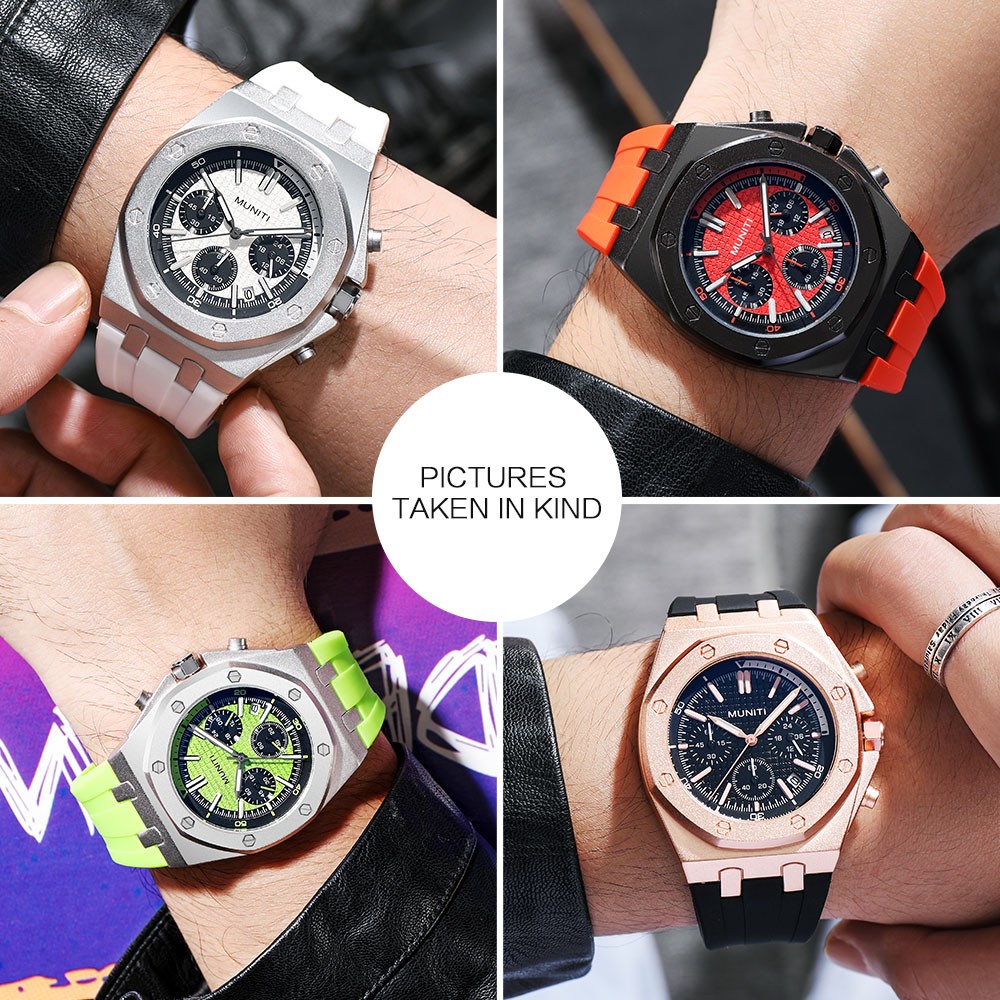 Fashion Quartz Watch Men Yellow Silicone Strap Chronograph Military Watches Sport Auto Date Wristwatch For Man Relogio