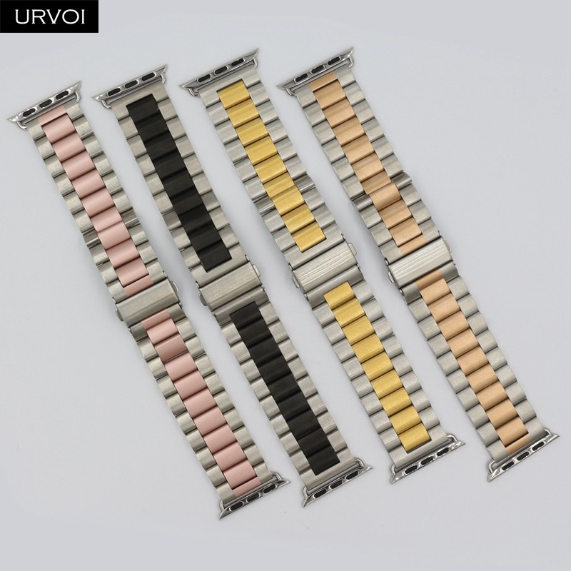 URVOI Band for Apple Watch Series 7 6 SE 5 4 3 2 1 Strap for iWatch Stainless Steel Connect Bracelet Colorful Design with Adapter