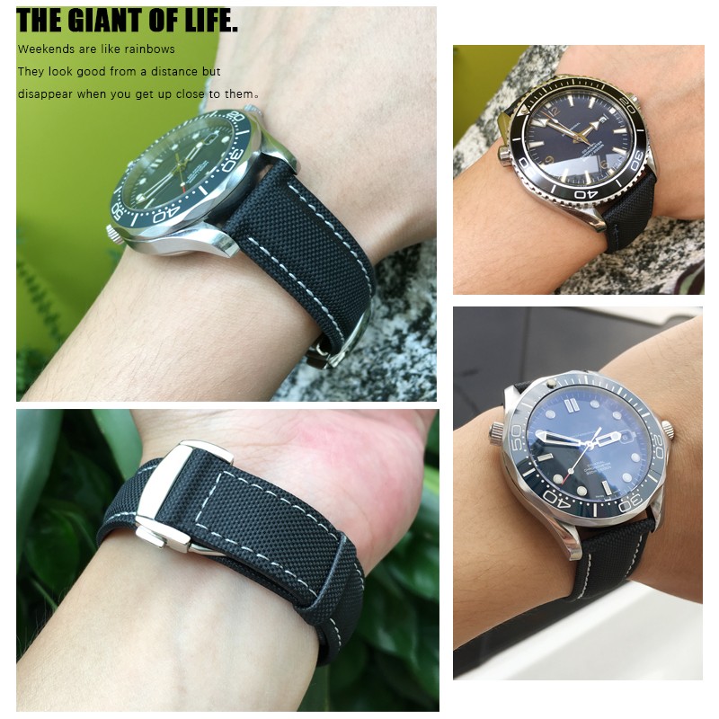 20mm 22mm Canvas Leather Down Watch Band 19mm 21mm Replacement For Omega 300 Planet Ocean Seiko Nylon Hamilton Strap