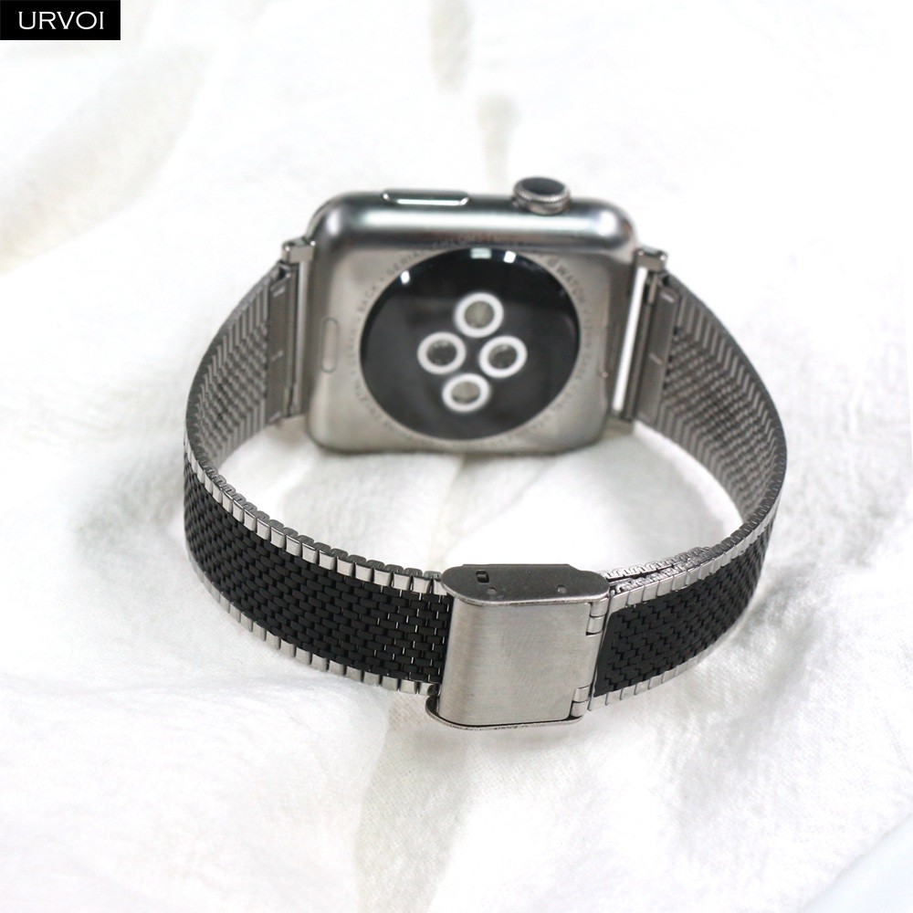 URVOI Stainless Steel Thin Strap for Apple Watch Series 7 6 SE 5 4 3 2 Thin Metal Chain Bracelet Fold Buckle for iWatch 41 45mm