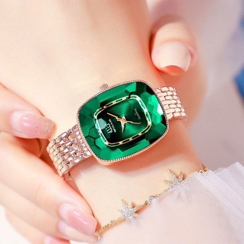 WIILAA 2022 Green Diamond Pattern Luxury Women Quartz Watch Creative Unique Ladies Wrist Watch For Female Clock relogio feminino