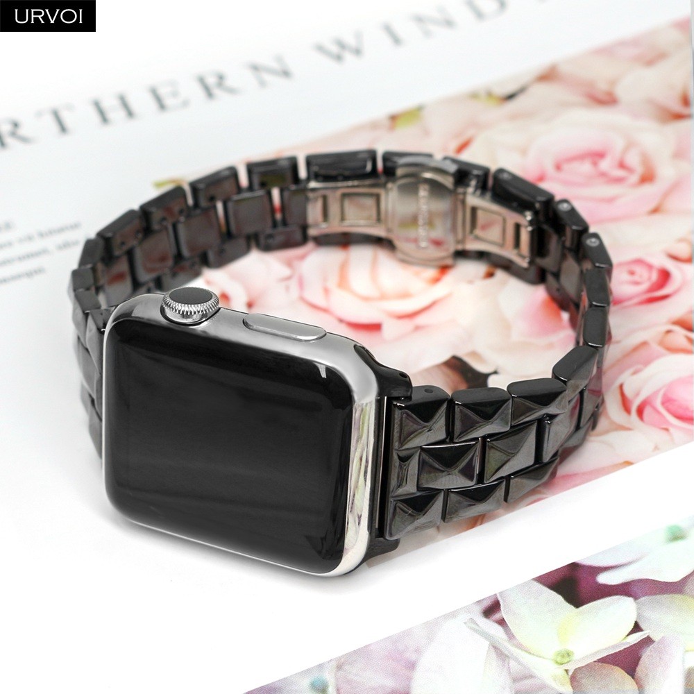 URVOI الفرقة ل أبل سلسلة ساعة 7 6 SE 5 4 3 2 1 السيراميك سليم حزام ل iWatch المعين تصميم فراشة مشبك 38 40 42 44 مللي متر