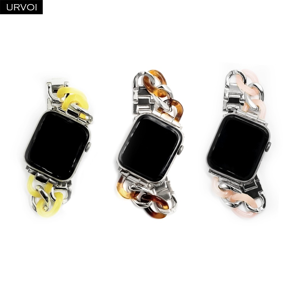 URVOI ربط سوار ل أبل سلسلة ساعة 7 6 SE 5 4 3 الفرقة ل iwatch الراتنج حزام البقر الصبي سلسلة الفتيات سوار الفولاذ المقاوم للصدأ