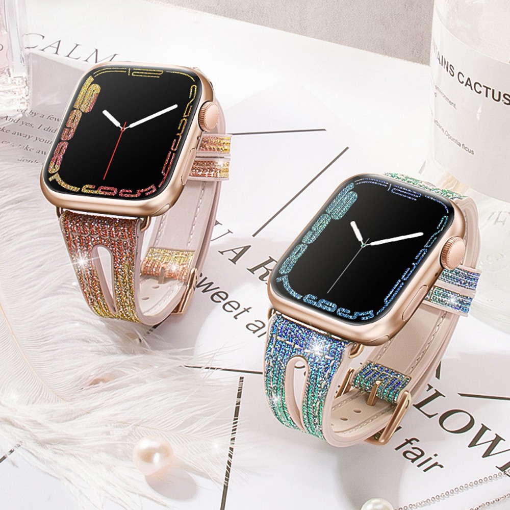 Women Bling Diamond Strap for Apple Watch 7 6 5 41 45 38 42mm Silicone Band for iwatch 4 3 40 44mm Colorful Shiny Gel Bracelet