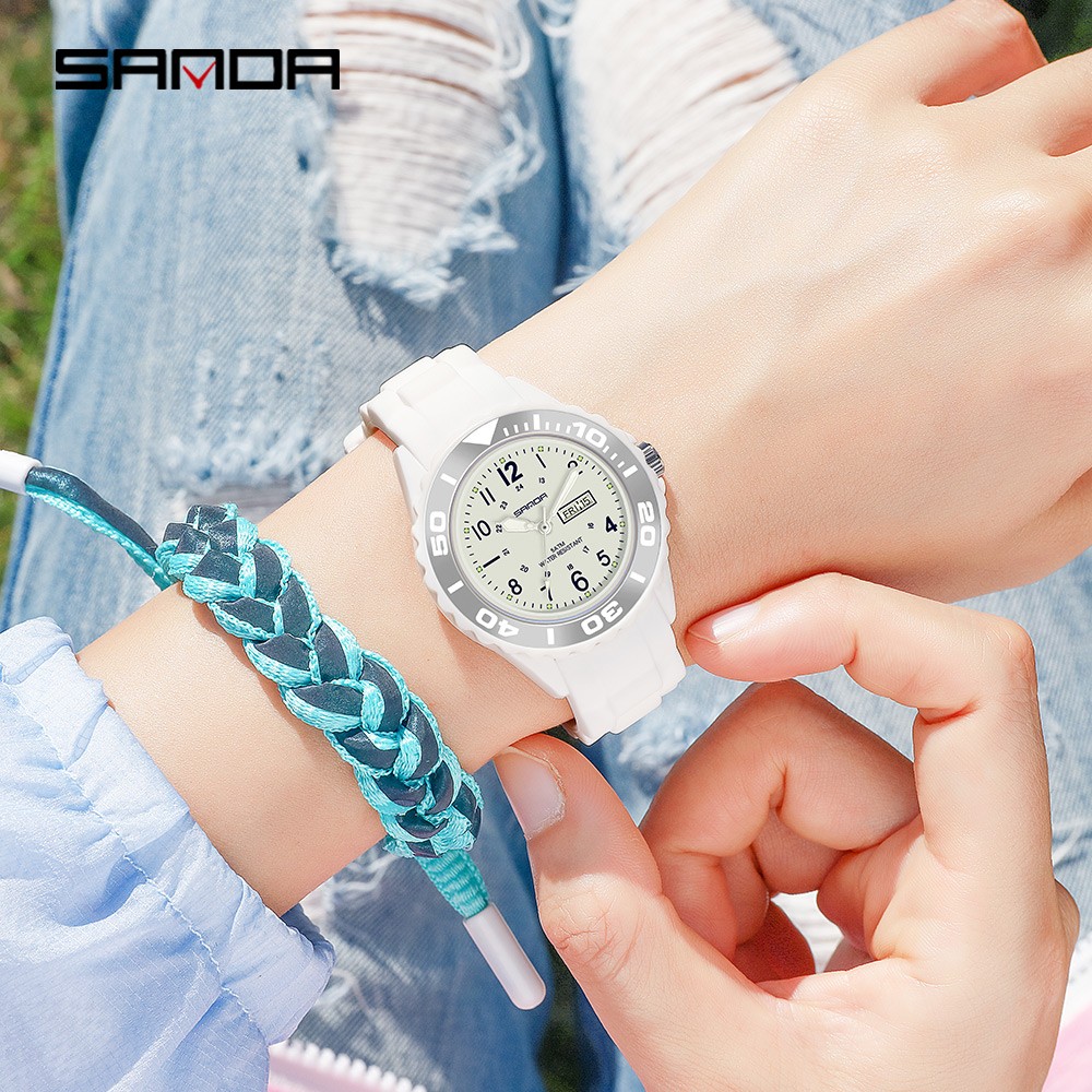 SANDA Fashion Casual Women's Watch Silicone Waterproof Quartz Women Watches Female Gift for Women Watch Relogio Feminino P1053