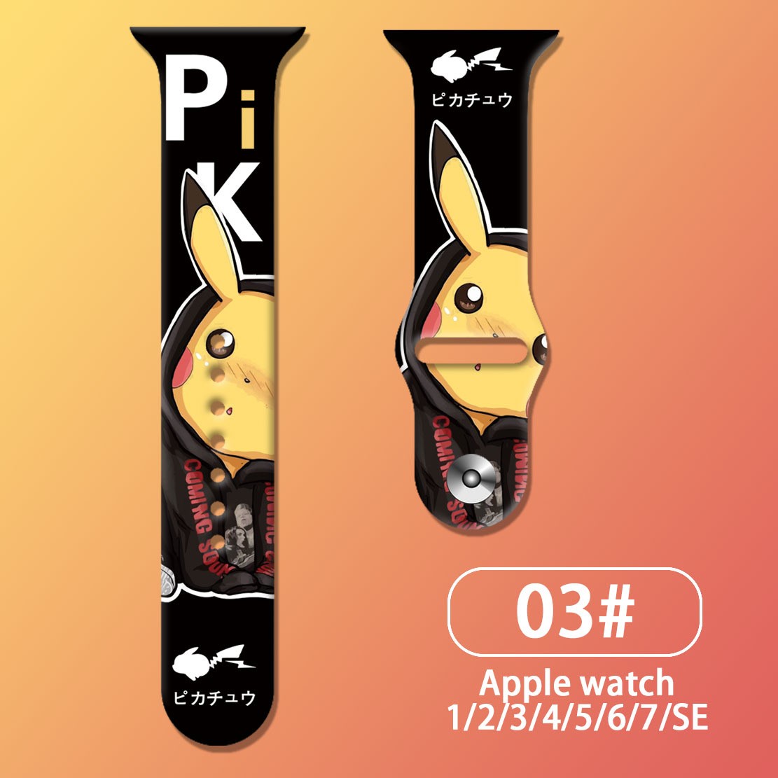 Anime Pokemon Strap for Apple Watch Band 44 40 41 38 42 44 45mm Pikachu Silicone Smart Watch Bracelet iWatch Serie 7 3 4 5 6 SE