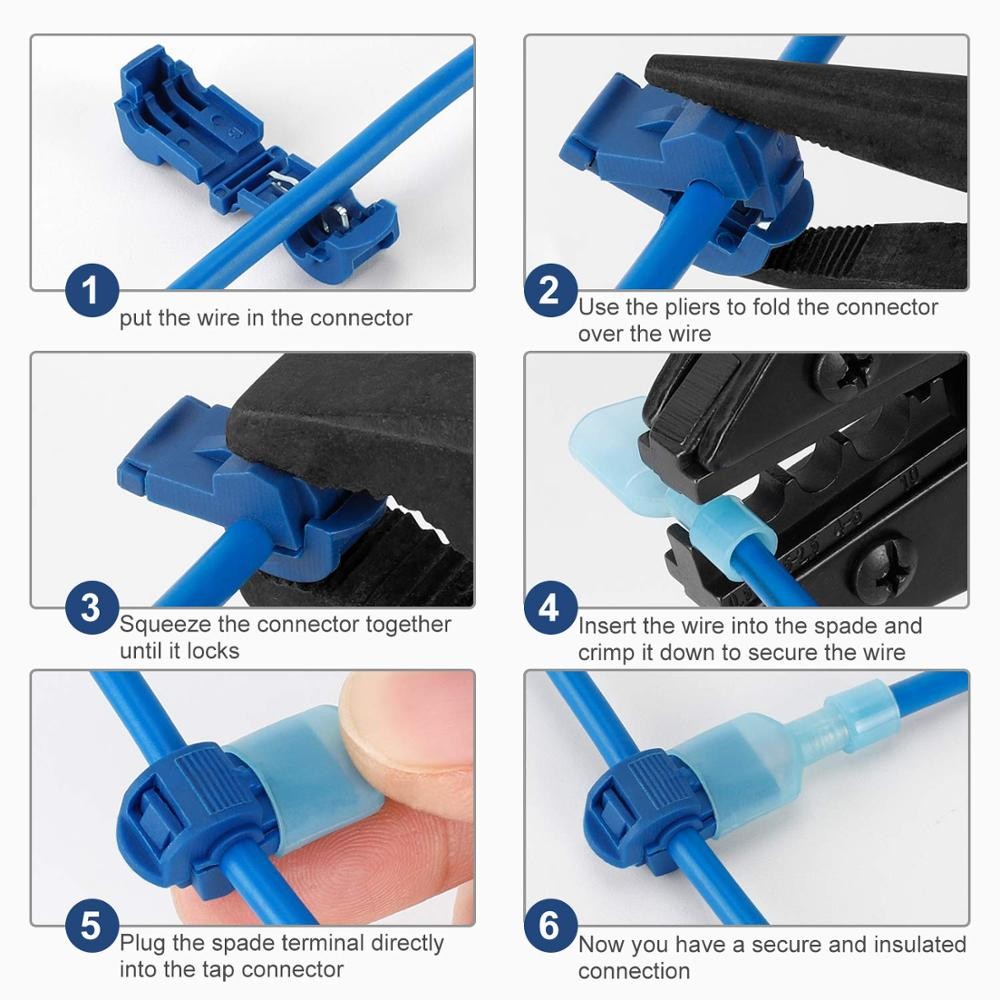 Catching wire connectors, self-joining, quick, splicing electrical wire cutting, male insulation, quick spade cutting