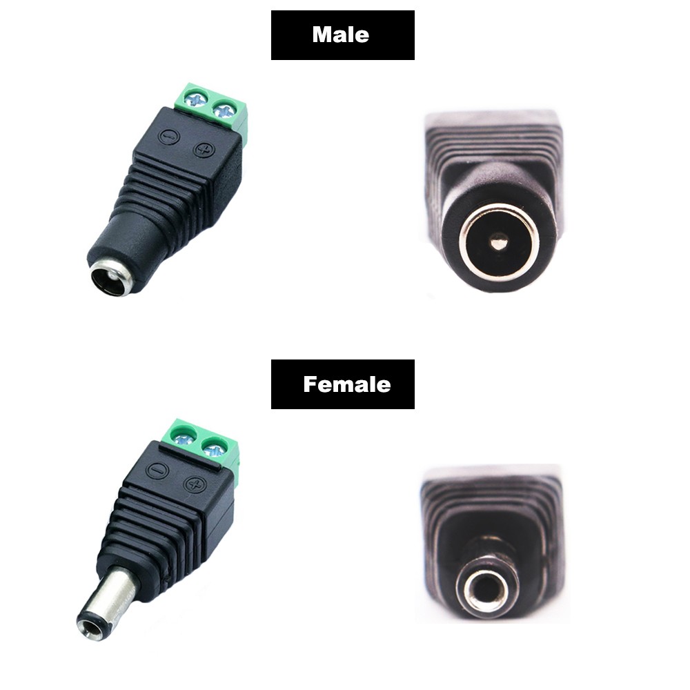 Female Male DC Connector 5.5mm x 2.1mm Power Jack Adapter Connector Cable Connector for LED Strip Security Cameras