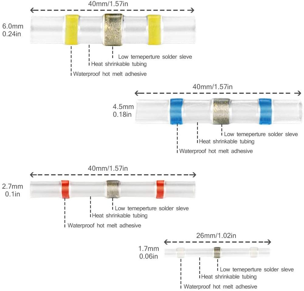 800/300/250pcs Insulator Welding Wire Connectors - Heat Shrink Welding Connectors - Waterproof Welding Butt Connector Kit Insulated