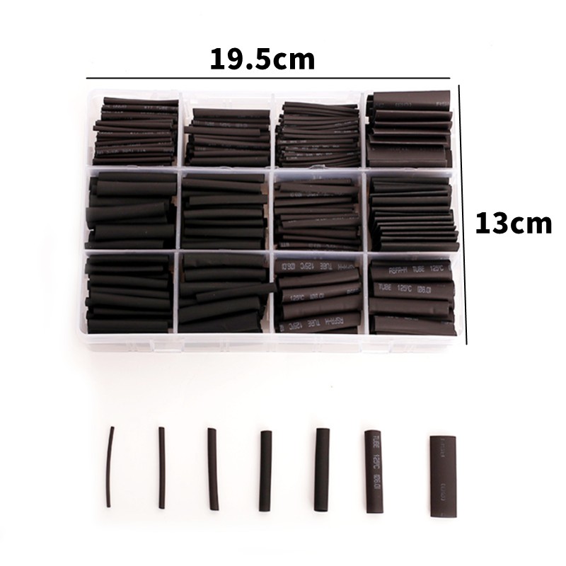 625ps Black Boxed Heat Shrinkable Tubing 2:1 Electronic DIY Kit , Insulated Polyolefin Sheathed Shrink Tubing Cable And Cable Tube