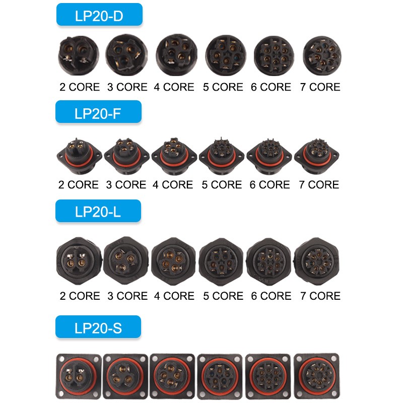 LP/SP20 IP68 Waterproof Connector Aviation Plug and Socket Male Female Cable Connectors Set 2-7 Pin Soldering Quick Connection