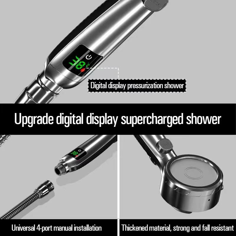 2022 New Temperature Display Shower Head Handheld Noshipping Bathroom Accessories High Pressure Water Saving 4 Modes Shower Head