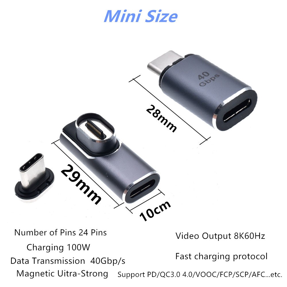 Magnetic USB C Adapter, 24 Pins USB3.1 40Gbps Data Transfer 8K 60Hz Video PD 100W Charge Compatible with MacBook Pro/Air