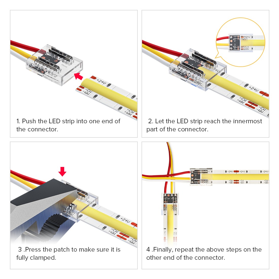 5pcs Single Double End Cover Solderless Transparent Connector 15cm Wire for FCOB Dim CCT RGB LED Strip 6mm 8mm 10mm 2pin 3pin 4pin