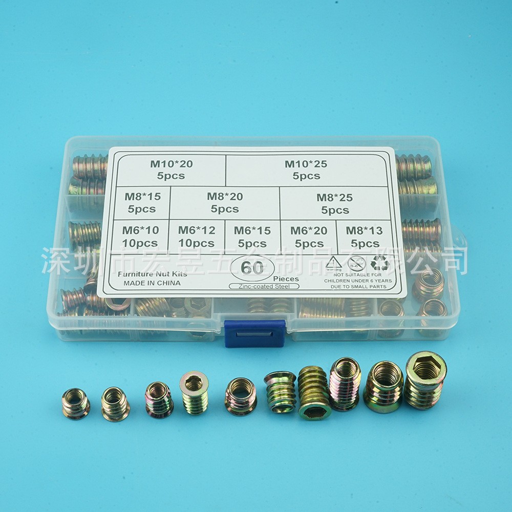 Threaded Insert Nuts Zinc Alloy Thread for Wood Insert Nut Flange Hex Drive Head Furniture Nuts Wood Insert Tool Kit