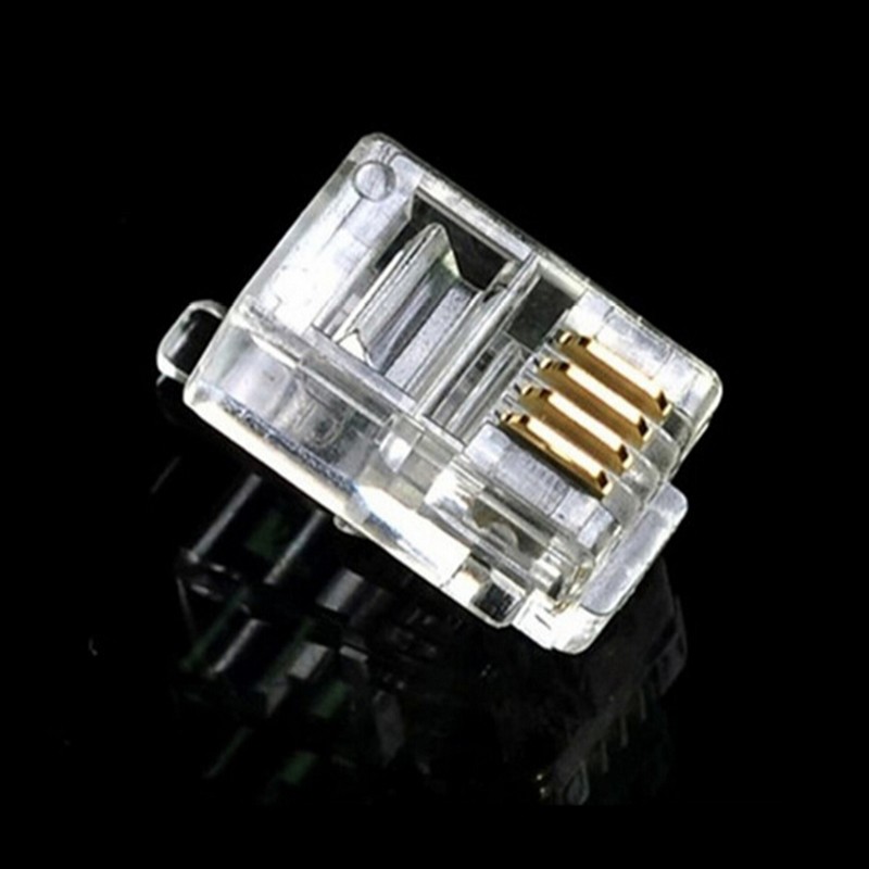 100pcs/lot RJ11 4P4C New Crystal Head Modular Plug Gold Plated Network Connector Wholesale