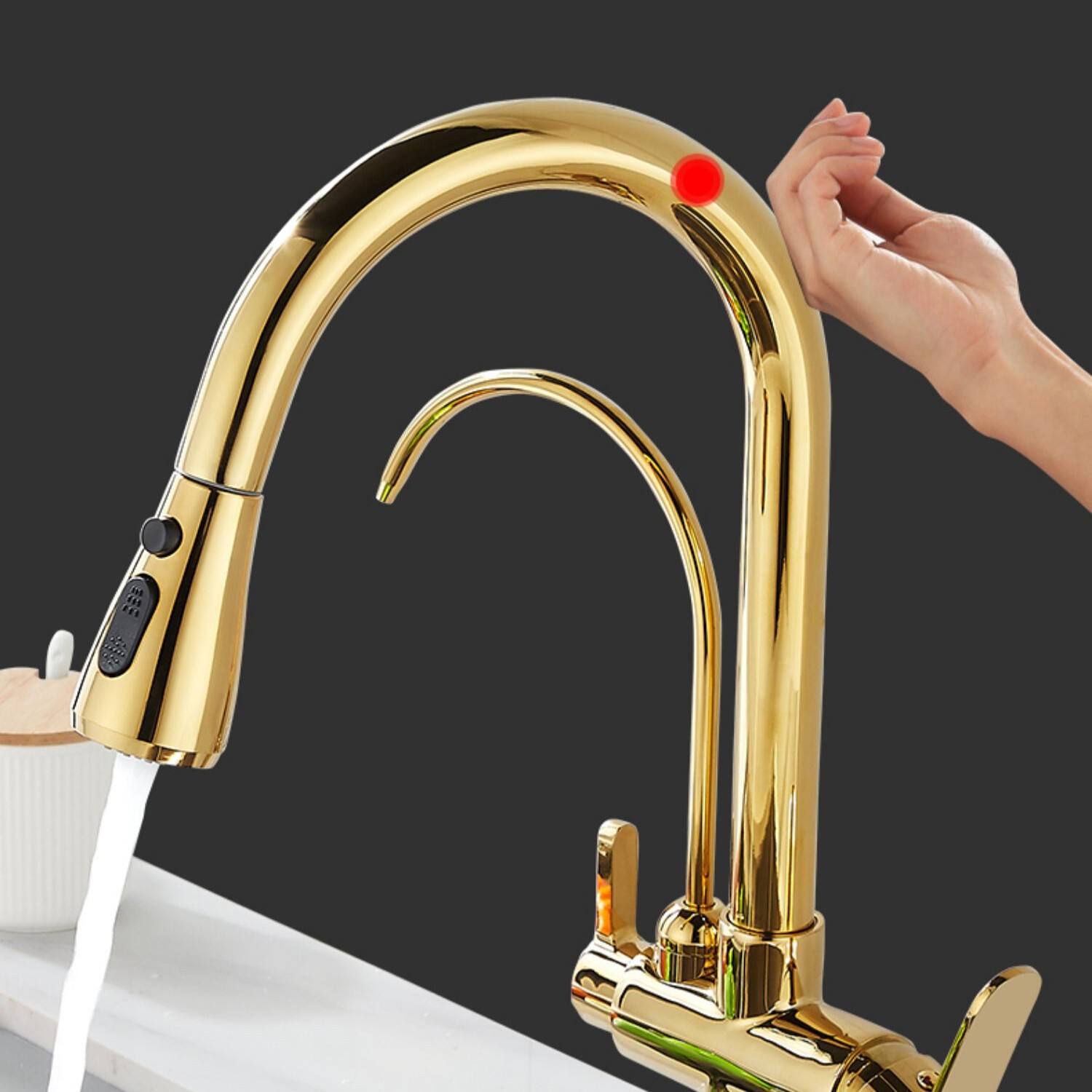 Gold Touch Filter Kitchen Mixer Tap Dual Handle Hot Cold Brass Kitchen Sink Faucets Smar Sensor Touch Pull Out Kitchen Faucets