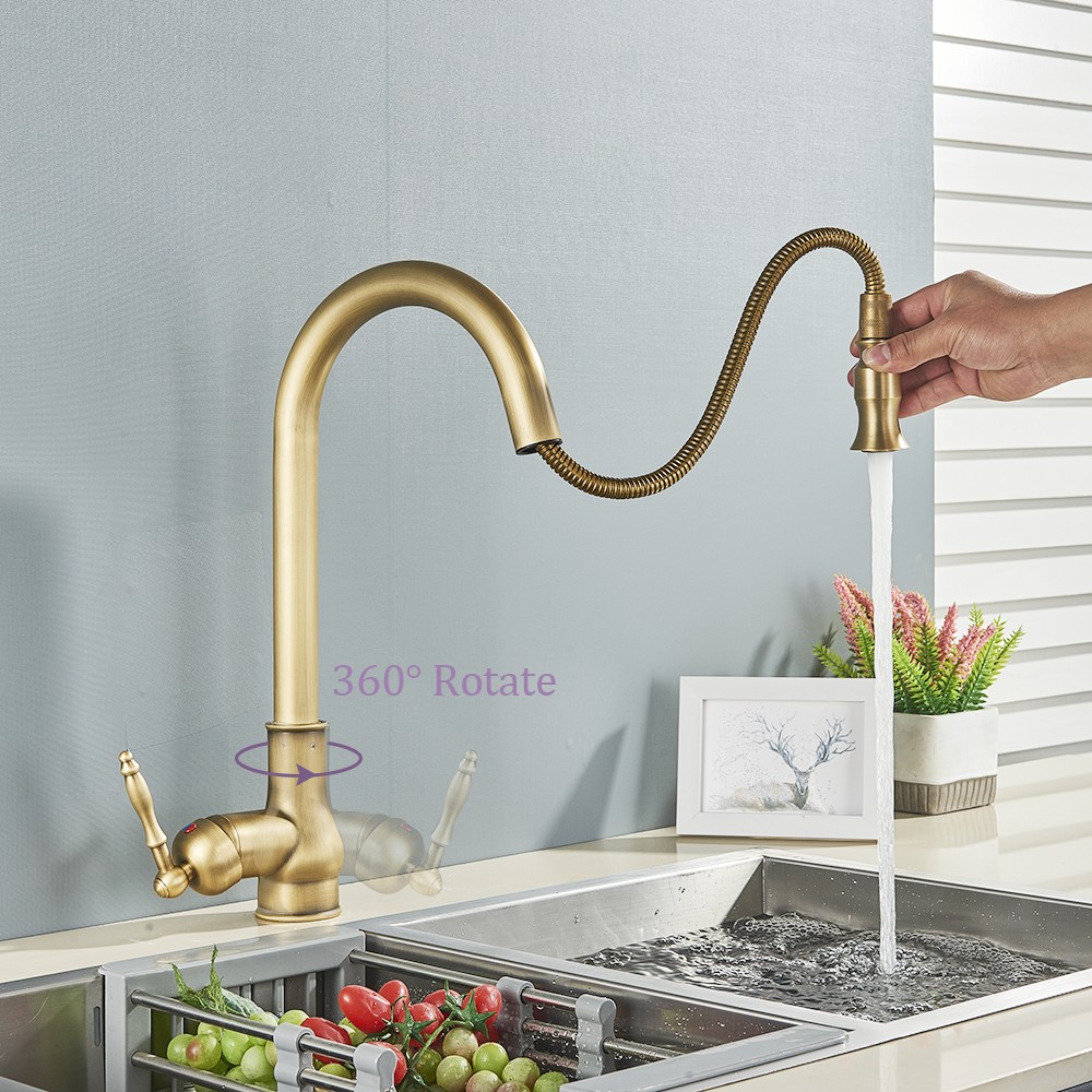 myquilfe antique brass pull down faucet swivel faucet countertop faucet bathroom hot and cold water mixers