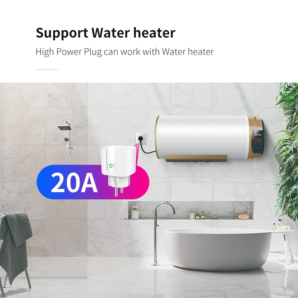 20A Tuya EU Plug WiFi Wireless Timer Socket Remote Power Monitor Air Conditioner Remote Control Smart Life Alexa Google Home Alice