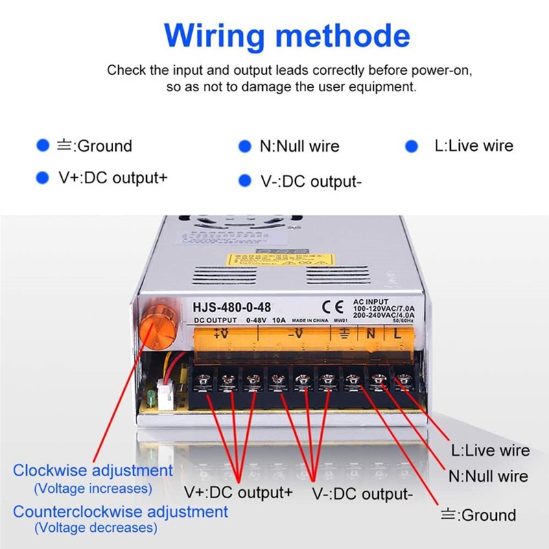 480W شاشة ديجيتال تحويل التيار الكهربائي 5V 12V 24V 36V 48V 60V 80V 120V 160V 220V 300V قابل للتعديل AC/DC تحويل LED SMPS