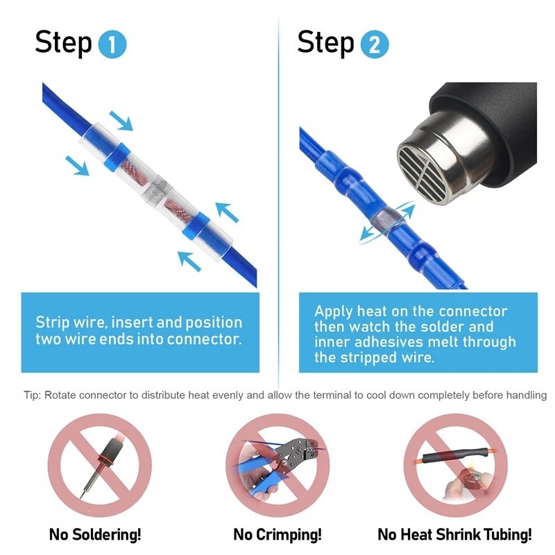 250/500pcs Heat Shrink Butt Terminals Crimp Terminals Waterproof Welding Seal Electrical Connectors Wire Twisting Cable Kit Marine Auto