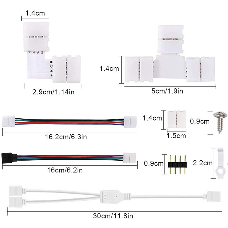 101pcs 4 Pin 10mm Connector Terminal Splice L T I Shape for RGB 5050 LED Strip Jumper Wire Connector Adapter Accessories Kit